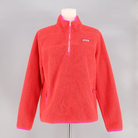 VINEYARD VINES Sherpa Fleece Shep Shirt Sweater 1/4 Zip in Cuckoo Pink Size M - Picture 1 of 11